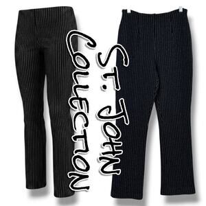 St. John Collection Black Striped Knit Pants Size 4 USA Elastic Quiet Luxury